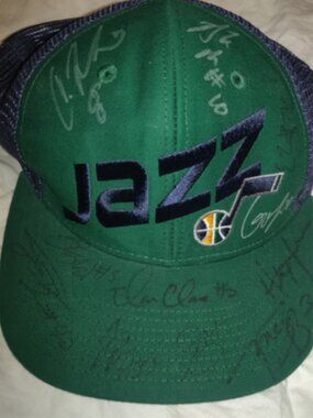 Utah Jazz Autographed Hat Cap 10 Autographs